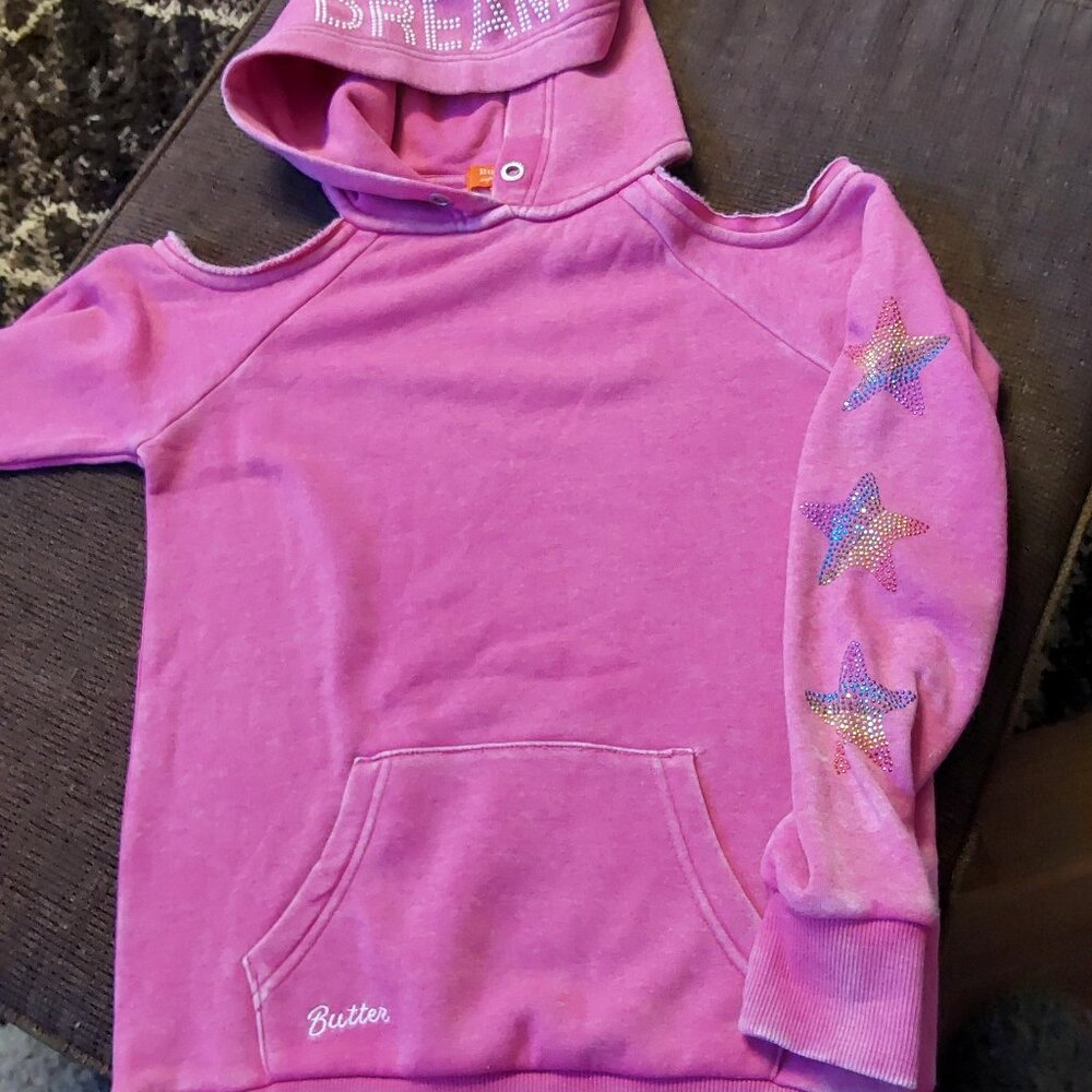 Hot pink unicorn cold shoulder hoody super soft